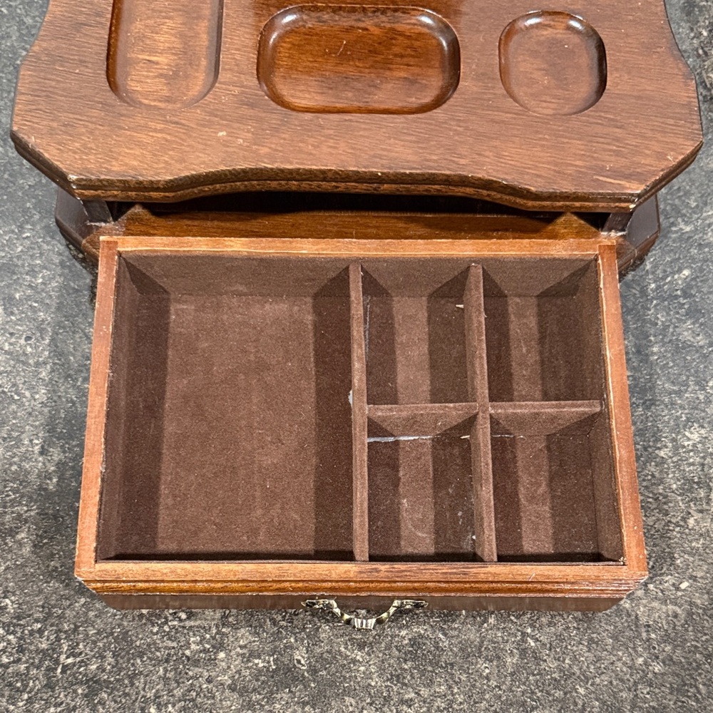 Vintage Wooden Valet Jewelry Box Organizer Drawer Velvet Wallet Mid-Century - Picture 6 of 11